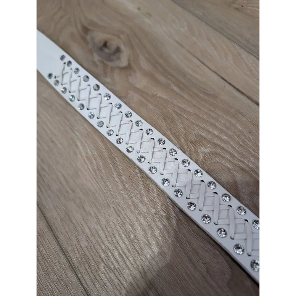 White Rhinestone Studded Criss Cross Laced Belt Women's Plus Size 2XL-4XL Bling